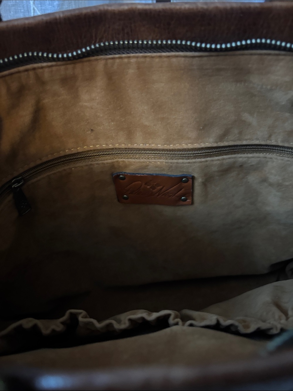 Distressed Brown Leather Tote Bag with Stud Details by Patricia Nash - Picture 9 of 15